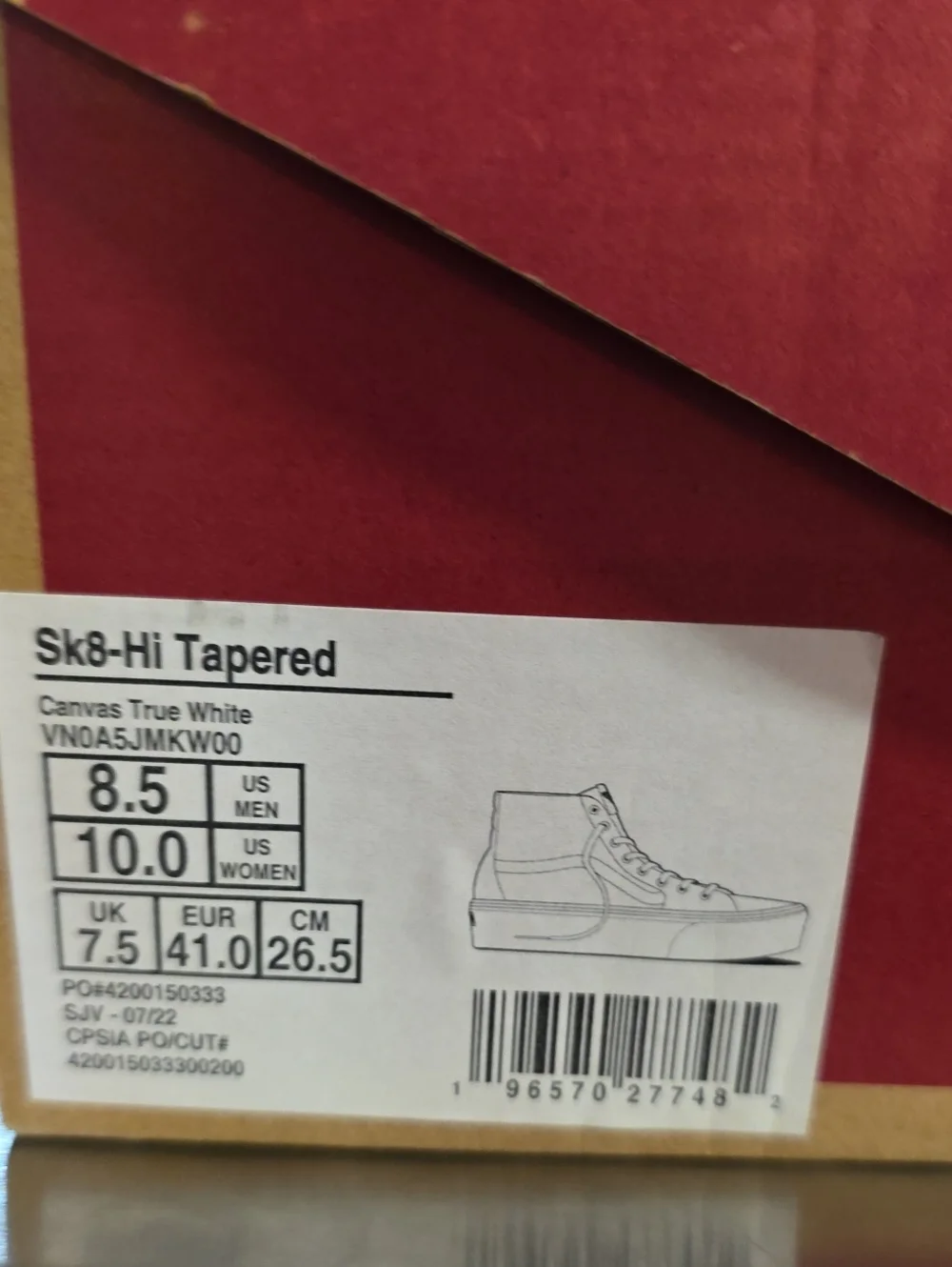 Vans Sk8-Hi Tapered Canvas True White Men's 8.5 Women's 10.0 New With Box